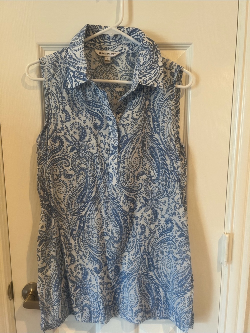 Counterparts Light Blue Paisley Sleeveless Collared Top